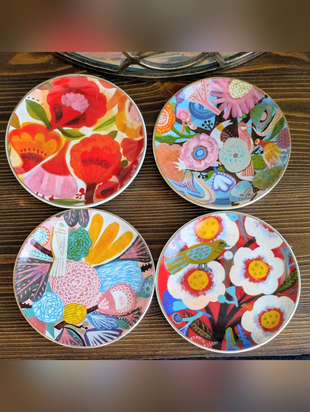 Vintage Hallmark Mercedes Lagunas Floral Bird Collector Plates Set of 4 Premium